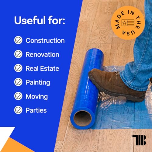 TapeManBlue Floor Protection Film, 36" x 200', Made in USA, Blue Self Adhesive Floor Protector Tape for Moving, Painting and Construction, Temporary Covering to Shield Hardwood, Tile, Hard Surfaces
