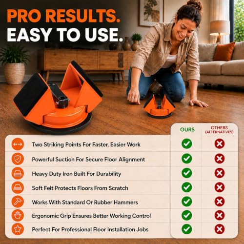 Premium Floor Gap Fixer Tool for Laminate & Vinyl Plank Flooring Heavy Duty Puller with Suction Cup 45° Iron Striking Surface Hardwood Gap Repair Filler Tool for LVP LVT Floating Floors.