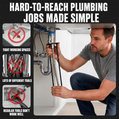 2-Piece Basin Wrench and Faucet Wrench Set, Multifunctional Sink Installation Tools with 4 Head Shapes for Tight Spaces, Under-Sink Mounting Nuts, Kitchen & Bathroom