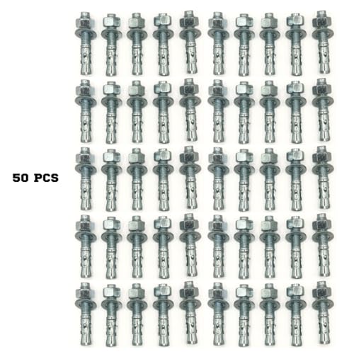 MIGHTY FASTENERS Zinc-Plated Steel Wedge Anchors, 3/4" X 4-1/4" - Heavy-Duty Mounting Bolts for Concrete - 50 Pack - size: 3/4" X 4-1/4"