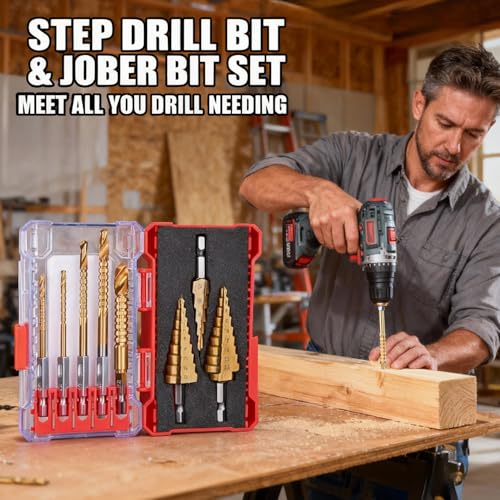 Unibit Step & Side Cutting Twist 8 PCS Drill Bits Set Hex Shank - color: Gold