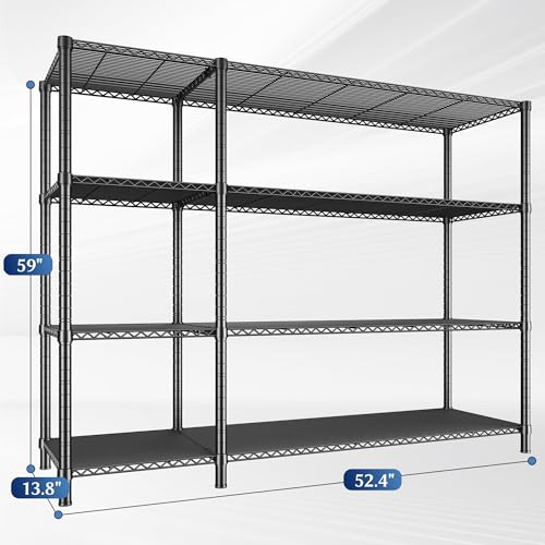 Romorgniz 52.4" W Storage Shelves, 1120LBS Heavy-Duty&L-Shaped for Kitchen - size: 13.78"D x 52.36"W x 59"H