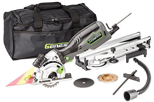 Genesis GPCS535CK 5.8 Amp 3 1/2” Control Grip Plunge Compact Circular Saw Kit with Laser, Miter Base, 3 Assorted Blades, Vacuum Adapter Hose, Rip Guide and Carrying Bag - style: Plunge Circular Saw 3-1/2"