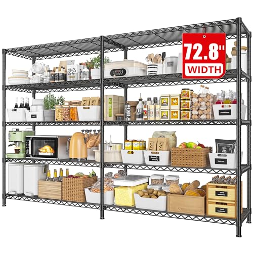 REIBII 72.8" W Storage Shelves Load 1600LBS, 5 Tier Metal Shelving Unit - size: 17.7" D x 72.8" W x 70.9" H