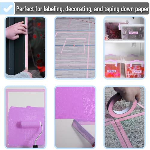 Mr. Pen- Pink Masking Tape, 0.6 Inch Wide, 3 Rolls, 3 x 55 Yards, Pink - color: Pink
