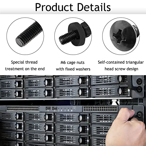 50-Pack M6 x 16mm Computer Rack Mount Cage Screws, Nuts & Washers for Server Cabinet - Black