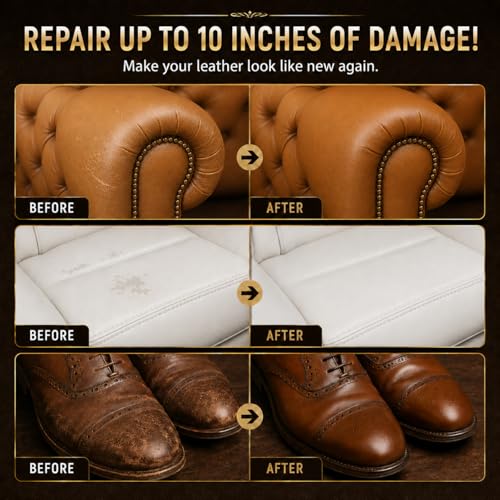 Vigorder Brown Leather Repair Kit for Furniture, Leather Couch Repair Kit for Sofa, Car Seats, Jacket and Purse, Fix Scratches, Tears, Holes, Cracks and Peeling with Easy Instructions