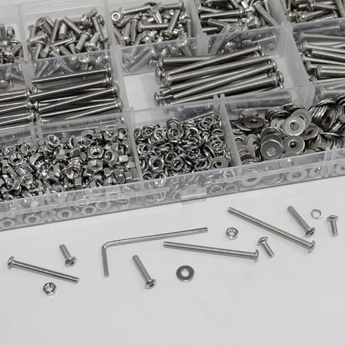 1040PCS M3 Assorted Nuts and Bolts Kit, M3x6/8/10/12/20/25/30/40mm Screw Kits, Metric Hex Button Head Cap Screws, Nuts and Flat Washers, for 3D Printer Mods, Bed Frame, Furniture, Automotive - size: M3x6/8610/12/20/25/30/40-1040Pcs