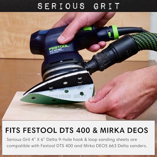 Serious Grit - 4" x 6" Delta P220 Grit Sanding Sheets - 50 Pack Box | Fits Festool DTS 400 & Mirka DEOS Delta Sanders - Heavy-Duty Hook & Loop Wet/Dry Film Sandpaper for Detail Work - size: 220 Grit