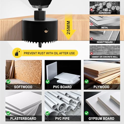 KATA 8PCS Hole Saw Kit 1" to 2-1/8" for Wood, Drywall, PVC, Plastic in Case - color: 8 PCS-Black