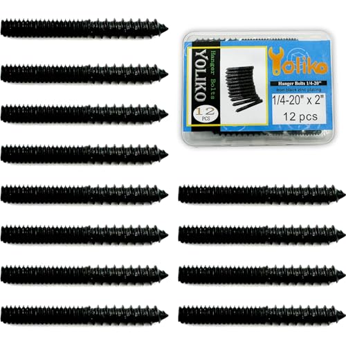 12 Pack 1/4-20 x 2 Inch Black Hanger Bolts 1/4-20" Double Headed Bolts 1/4 Wood Dowel Screw Self-Tapping Screw Hanger Bolts for Furniture Screws Double Screw Threaded Rods Bolt 50mm Length - size: Black 1/4-20"x2"-12PCS