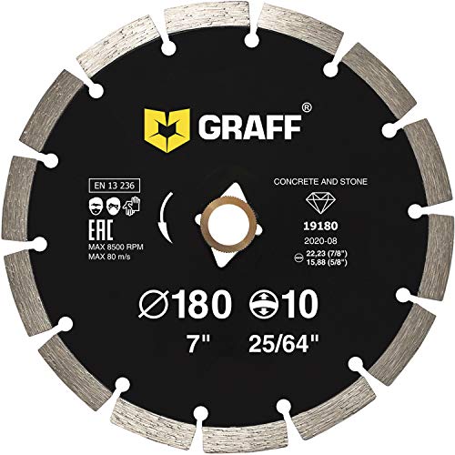 7 Inch Diamond Blade for Angle Grinder — Diamond Cutting Wheel for Cutting Stone, Marble, Granite, Brick, Masonry, Paving Flag, Concrete — Diamond Saw Blades Segment Height 0.394” (10 mm) — GRAFF - size: Ø 7 Inch Segment, style: Diamond Segment Blades