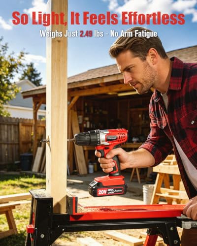 AVID POWER 20V Cordless Drill Set for Home DIY & Beginner Projects - Lightweight Power Drill with Battery Charger & 22 Bits, Variable Speed, 3/8" Keyless Chuck, Ideal for Furniture Assembly (Red) - color: 1-red