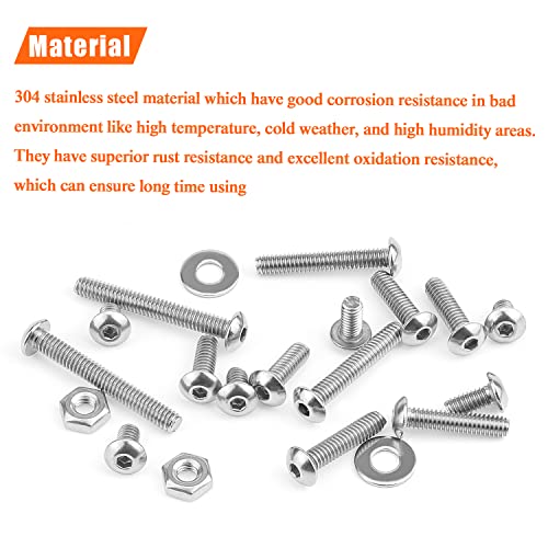 HELIFOUNER 210 Pieces #8-32 x 1/4" 5/16" 3/8" 1/2" 5/8" 3/4" 1" 1-1/4", Button Head Socket Cap Screws Bolts Washers Nuts Kit, Coarse Thread, Fully Machine Threaded, 304 Stainless Steel - size: #8-32, style: Button Head