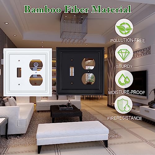 Matte Black Decorative Outlet Covers Wall Plates, Bamboo Fiber Light Switch Covers, Natural Material Electric Receptacle Switch Plate Outlet Cover of various styles (2 Gang Toggle/Duplex 2 Pack) - size: 2 Gang Toggle/Duplex 2 Pack
