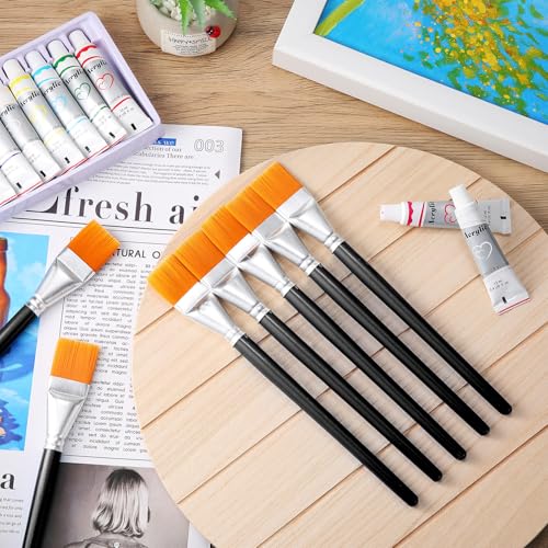 Crtiin 60 Bulk 1 Inch Flat Paint Brushes for Acrylic Painting Large(Black) - color: Black, size: 1 Inch