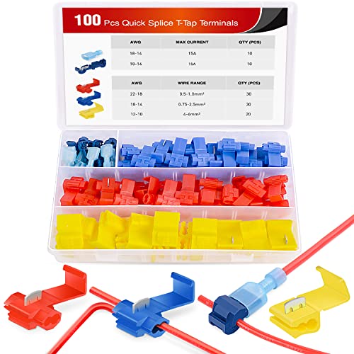 Nilight 100PCS Quick Splice Snap Wire Electrical Terminals T-Tap Connector - color: 100Pcs Snap Wire Connector