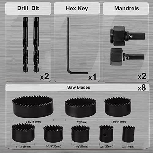 KATA 12-Pieces Hole Saw Kit 3/4"-2-1/2" for Soft Wood, Drywall, PVC in Case - color: 12PCS