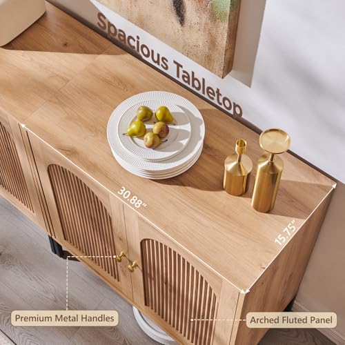 IFGET 34" Tall Modern Arched Sideboard Buffet Cabinet with Storage, Natural - color: Natural, size: 1 Piece