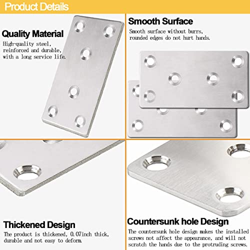 20 Pack Stainless Steel Mending Joining Plates 3 x 1.5 inch Silver Mending Plates Flat Bracket Mending Plate Metal Straight Brace with Screws for Wood Furniture Cabinet Shelves - size: 80MM-Silver