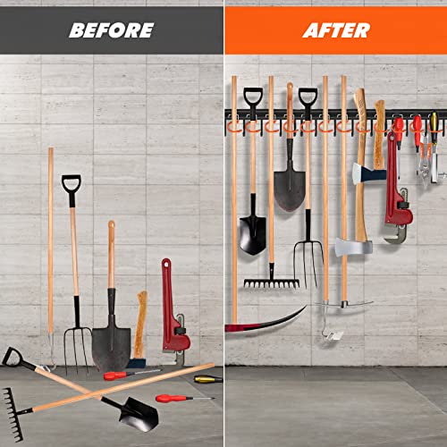 TVKB 17'' All Metal Garden Tool Organizer Adjustable Garage Tool Organizer Wall Mount Garage Organizers and Storage with Heavy Duty Hooks Tool Hangers for Garage Wall, Shed, Garden - size: 17inch