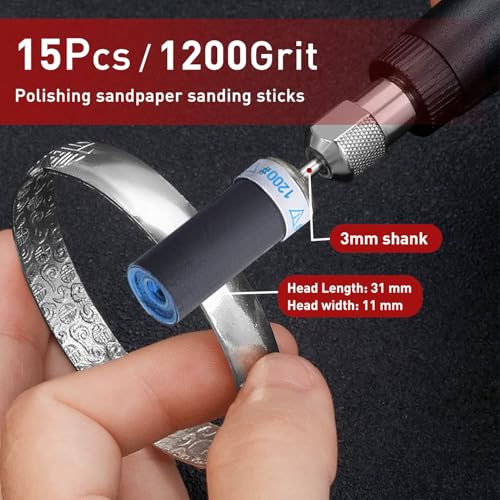 15PCS 1200 Grit Sanding Drums for Rotary Dremel Tool - size: 1200 Grit