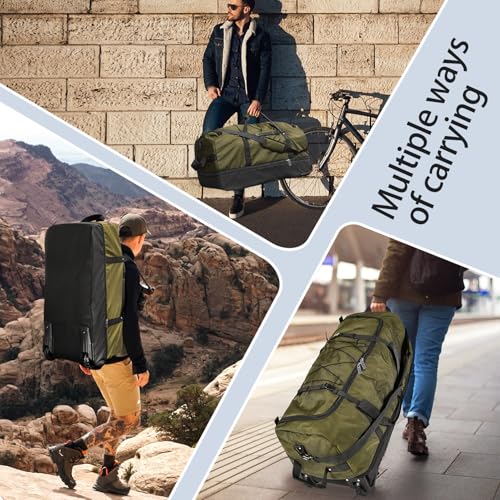 110L Expandable to 140L 32” Foldable Oxford Soft-Sided Rolling Duffle Bag with 2 Heavy-Duty Wheels,2 Large Compartments,Adjustable Shoulder Strap and Attached Organizer Pouch,Green - color: Army Green