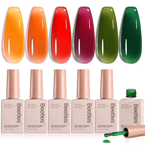 Beetles Jelly Gel Nail Polish Set, 6 Colors Fall Gel Polish Kit - color: 0-0-Autumn Prism