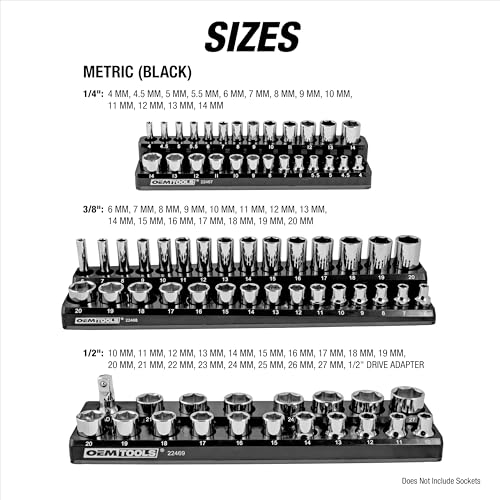 OEMTOOLS 22487 3 Piece Metric Magnetic Socket Organizers for Toolboxes, Socket Holder, Black Tool Box Organizer | Metric Magnetic Socket Holder, Non-Marring Rubberized Base Socket Holders, 1/4, 3/8, 1/2 Inch Sizes, Clearly Marked Sizes - style: 3Pc Black
