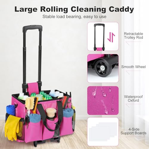 Housolution Rolling Cleaning Caddy Bag with Wheels, Rose Red - color: Rose Red, size: Medium