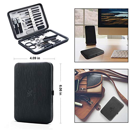 Professional Stainless Steel Nail Clipper Travel & Grooming Kit Nail Tools Manicure & Pedicure Set of 18pcs with Luxurious Case (Black/White) - color: Black/White