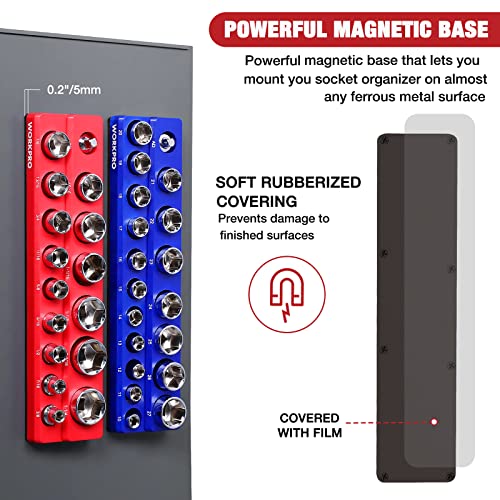 WORKPRO 1/2-inch Magnetic Socket Organizer Set, 2-Piece SAE & Metric Magnetic Socket Holders, Holds 35 Standard Sockets for Tool Box, Tool Carts (Sockets Not Included) - size: 1/2" SAE&Metric