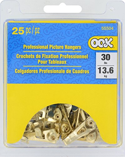 OOK Professional Picture Hangers, 30lb Capacity, 25 Pack, Brass Finish - size: 25 piece