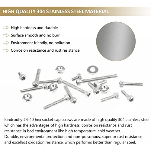 252 Pieces #4-40 x 3/16", 1/4", 5/16", 3/8", 1/2", 5/8", 3/4", 1", Hex Socket Head Cap Screws Nuts Washers Assortment Kit, 304 Stainless Steel, Fully Machine Thread - size: #4-40, style: Socket Head
