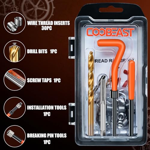 M8x1.25 Thread Repair Kit, Metric Helicoil Repair Kit with HSS Drill Bits - size: M8x1.25