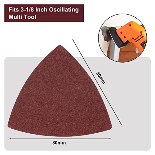 120 Pcs Triangle Sanding Pads, 120 Grits Detail Sander Sandpaper Hook and Loop Sanding Sheet,3-1/8"(80mm) Triangular Sandpaper for 3-1/8" Oscillating Multi Tool, No Holes - size: 120 Grit, style: No Hole
