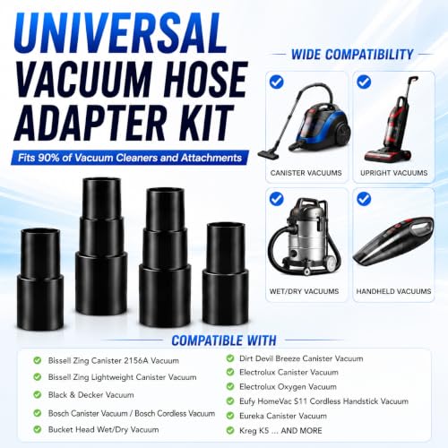 Vacuum Hose Adapter 4Pcs 1-3/8" to 1-1/4" & 1-1/2" for Vacuum Attachments