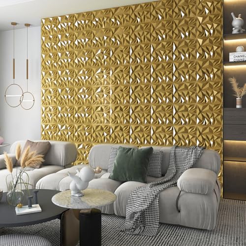 Art3d 33-Pack Modern Diamond Textured 3D Wall Panels, 12 x 12 in, Gold - color: Gold, size: 12x12 Inch 33 pcs
