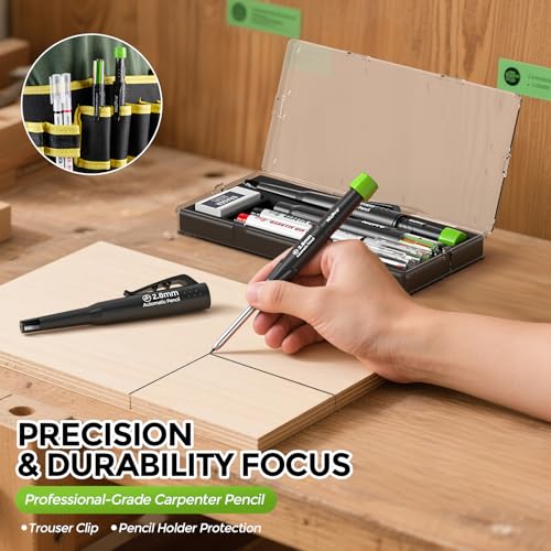 Nicpro Carpenter Pencil with Sharpener, CP3000 Construction Pencils with 6 Refills in a Lead Dispenser, Deep Hole Long Nib Marker Pens for Construction, Heavy Duty Carpenter Tools for Woodworking - style: Carpenter Pencil and Marker Pen