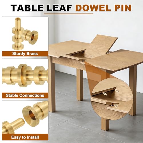 uxcell 6Pcs Table Leaf Dowel Pin, 8x10x28mm Brass Table Top Leaf Alignment Pins Desk Bolt Sleeve Connectors for Furniture Cabinet Wooden Box, Gold Tone - size: 8x10x28mm