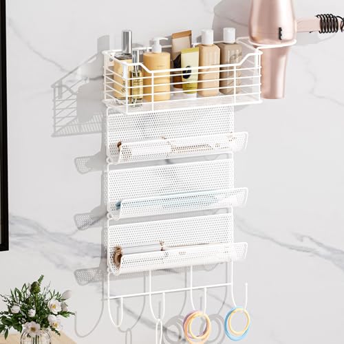 4 Tier Hair Tool Organizer Wall Mount, curling iron holder Basket, White - color: 5 Tiers White