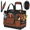 Heavy Duty Canvas Tool Bag, Wide Mouth Tool Tote Organizer - color: Brown