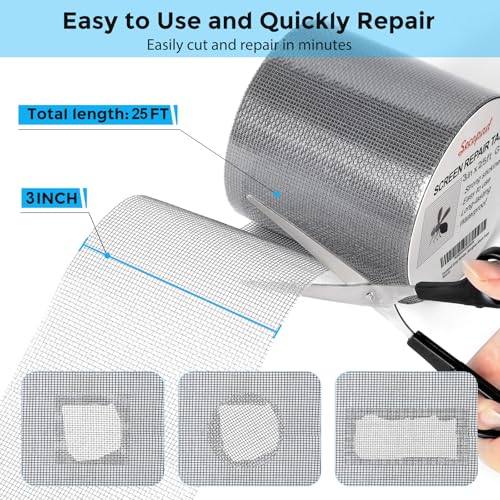 Secopad 3" x 300" (25FT) Screen Repair Tape, Screen Repair Kit, Grey - color: Grey, size: 3IN x 25FT