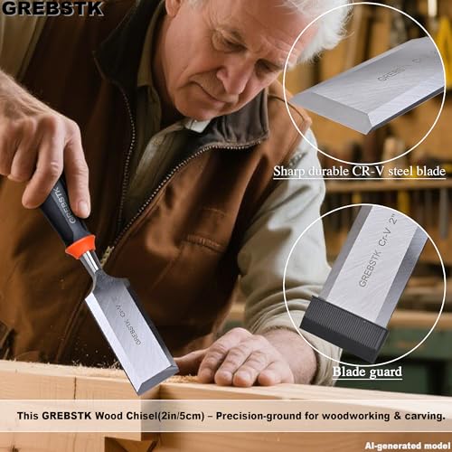 GREBSTK 2 Inch Wood Chisel, CR-V Steel Bevel-Edge Bench Tool