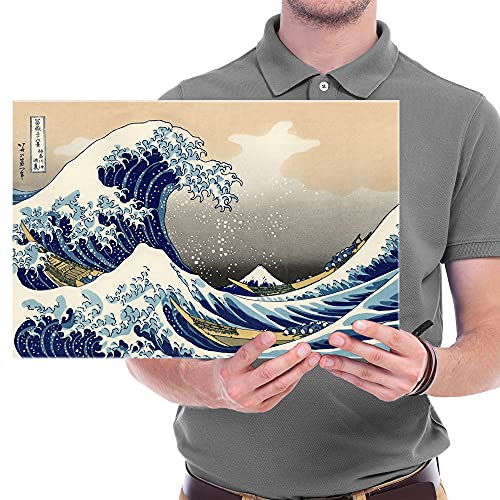 Wieco Art Great Wave of Kanagawa Katsushika Hokusai Modern Stretched and Framed Canvas Prints Artwork Abstract Landscape Pictures Paintings on Canvas Wall Art for Home Office Decorations Wall Decor - size: 18"L x 12"W