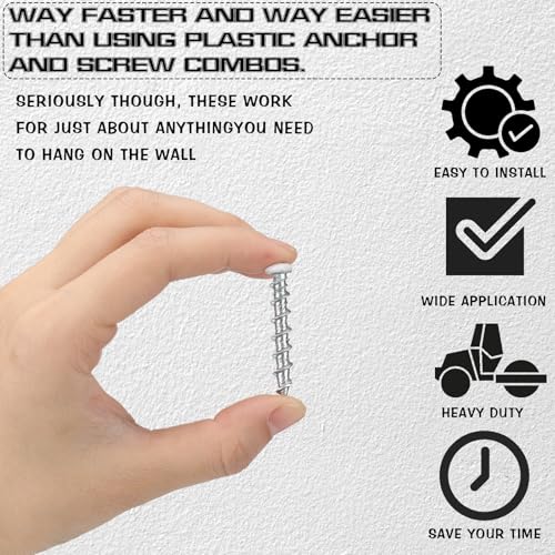 Blulu 100 Pcs Drywall Anchors 1/4 X 1-1/2 Inch White Self Drilling Screws - color: White, size: 1/4 x 1-1/2 Inch