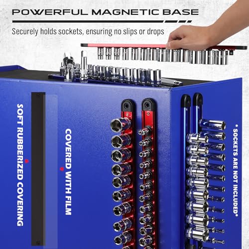 8-Piece Magnetic Socket and Wrench Organizer Set, Metric & SAE, 1/4", 3/8", 1/2" Drive Socket Rail, 24-Slots Wrench Holder with Non-Slip Handle for Toolbox Drawer Storage (Socket Wrench not Included) - style: 8-Piece High-Capacity Combo