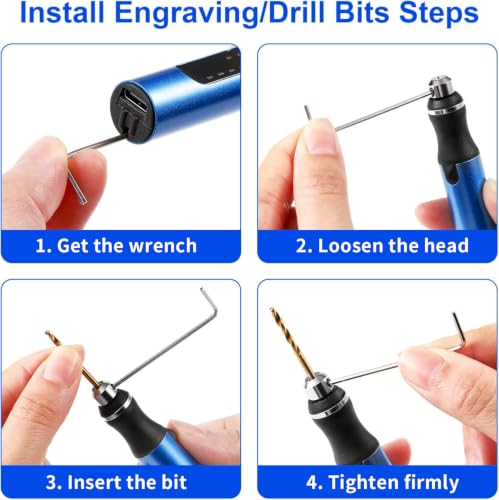 Cordless Mini Drill Pen, Rotary Tool Rechargeable Electric Hand Drill with 3-Speed Drill for tight spaces,DIY Micro Polishing Pen for Jewelry Making, Stone, Plastic, Resin