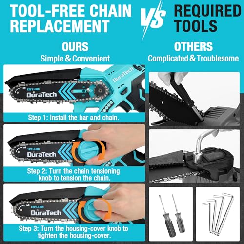DURATECH 12V Mini Chainsaw, 6 Inch Cordless Electric Wood Cutting Saw