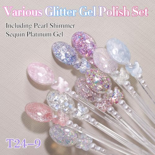 Double Rhythm 28Pcs 0.5Oz Glitter Gel Nail Polish Set Same Color Same Bottle Kit Nail Art Manicure Salon DIY at Home (Sparkle Pearl Shimmer Collection-T24-9) - color: Pearl Glitter Rose Gold